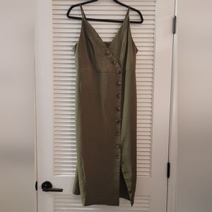 Mint Limit- Olive Green Asymmetrical V-Neck Button Dress With Adjustable Straps